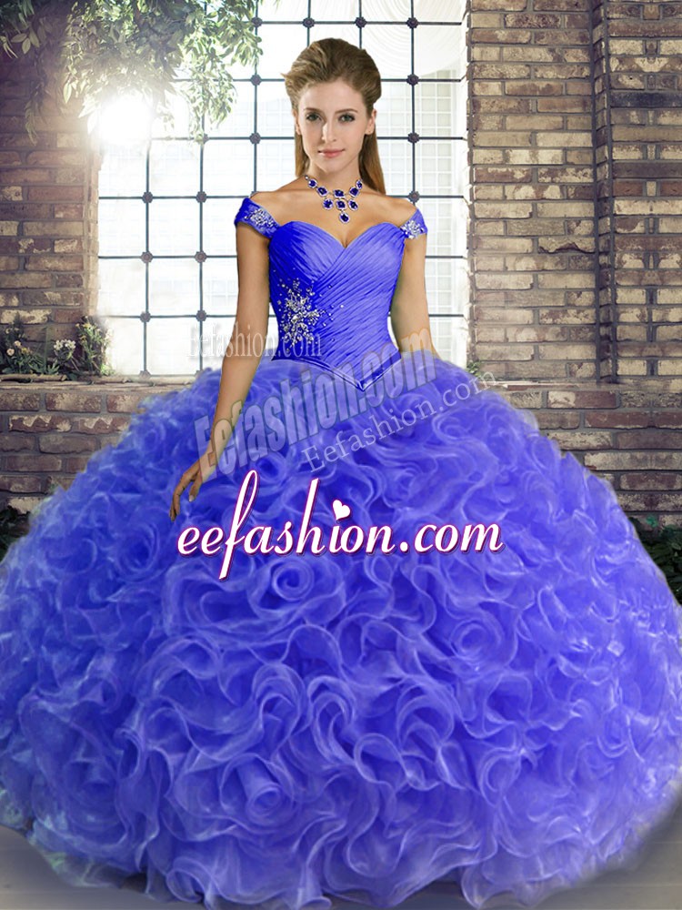 Fashion Off The Shoulder Sleeveless Fabric With Rolling Flowers Quinceanera Dress Beading Lace Up