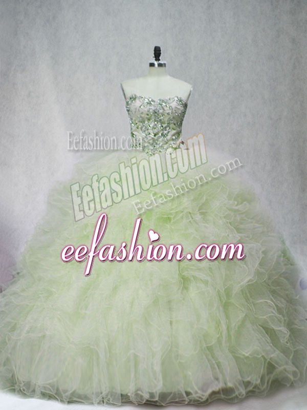 Gorgeous Yellow Green Ball Gowns Tulle Sweetheart Sleeveless Beading Lace Up Sweet 16 Dress Brush Train