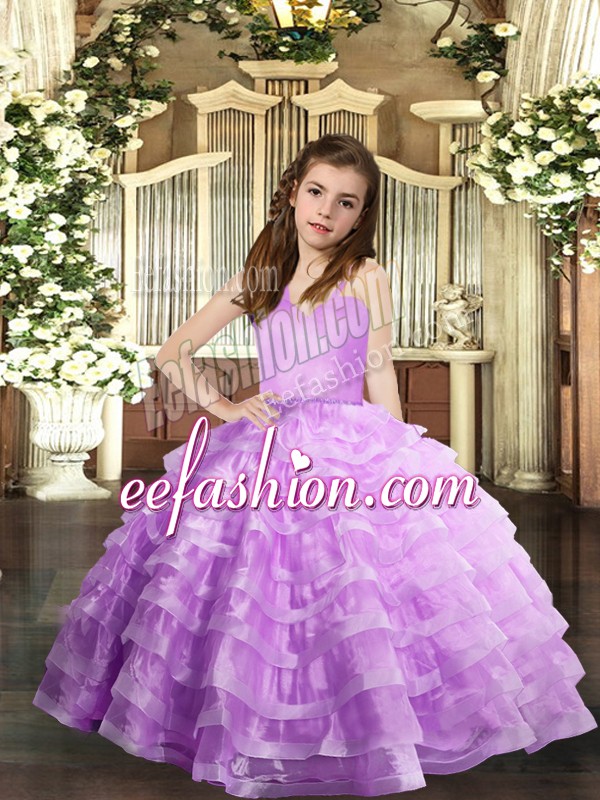 Exquisite Lavender Sleeveless Ruffled Layers Floor Length Little Girl Pageant Dress