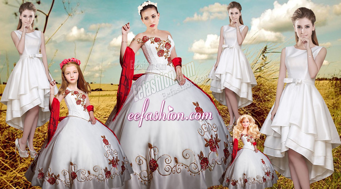 Exceptional White Ball Gowns Beading and Embroidery Sweet 16 Dresses Lace Up Satin Sleeveless Floor Length