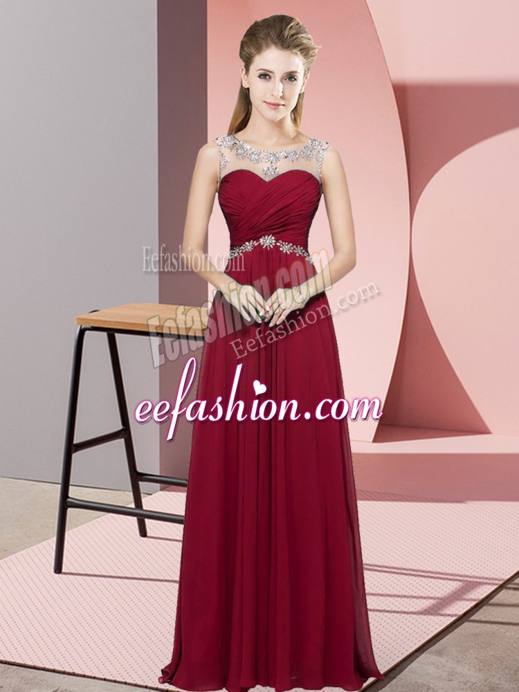  Chiffon Sleeveless Floor Length Prom Gown and Beading