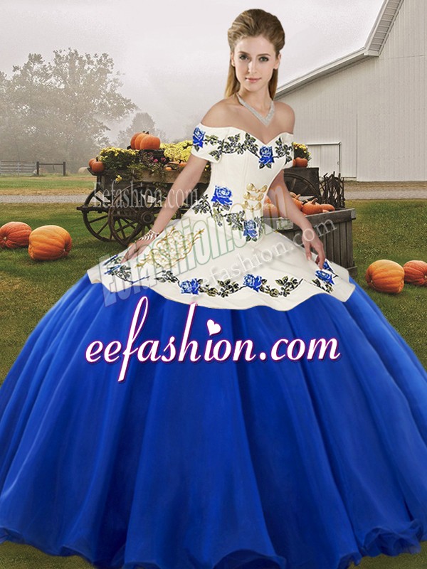  Sleeveless Lace Up Floor Length Embroidery and Ruffles Quinceanera Dresses
