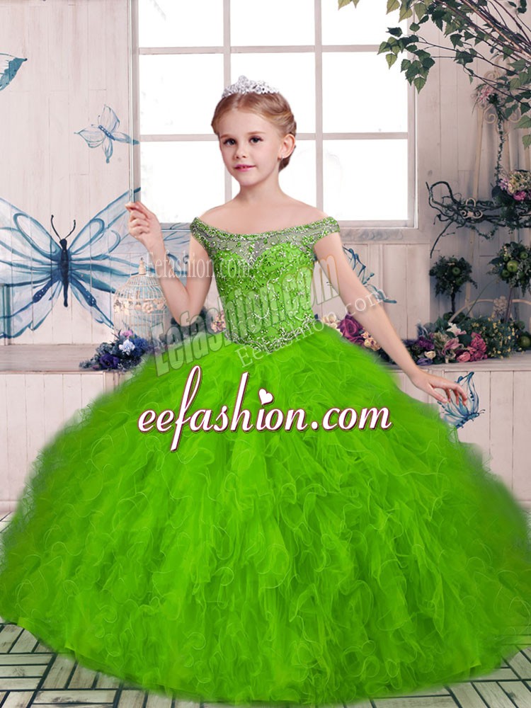 Most Popular Off The Shoulder Sleeveless Lace Up Pageant Dress Wholesale Tulle