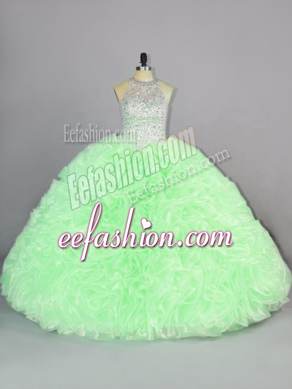  Scoop Neckline Beading and Ruffles Quinceanera Gown Sleeveless Lace Up