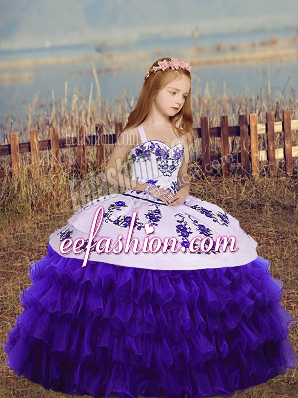  Sleeveless Embroidery and Ruffled Layers Lace Up Little Girl Pageant Dress