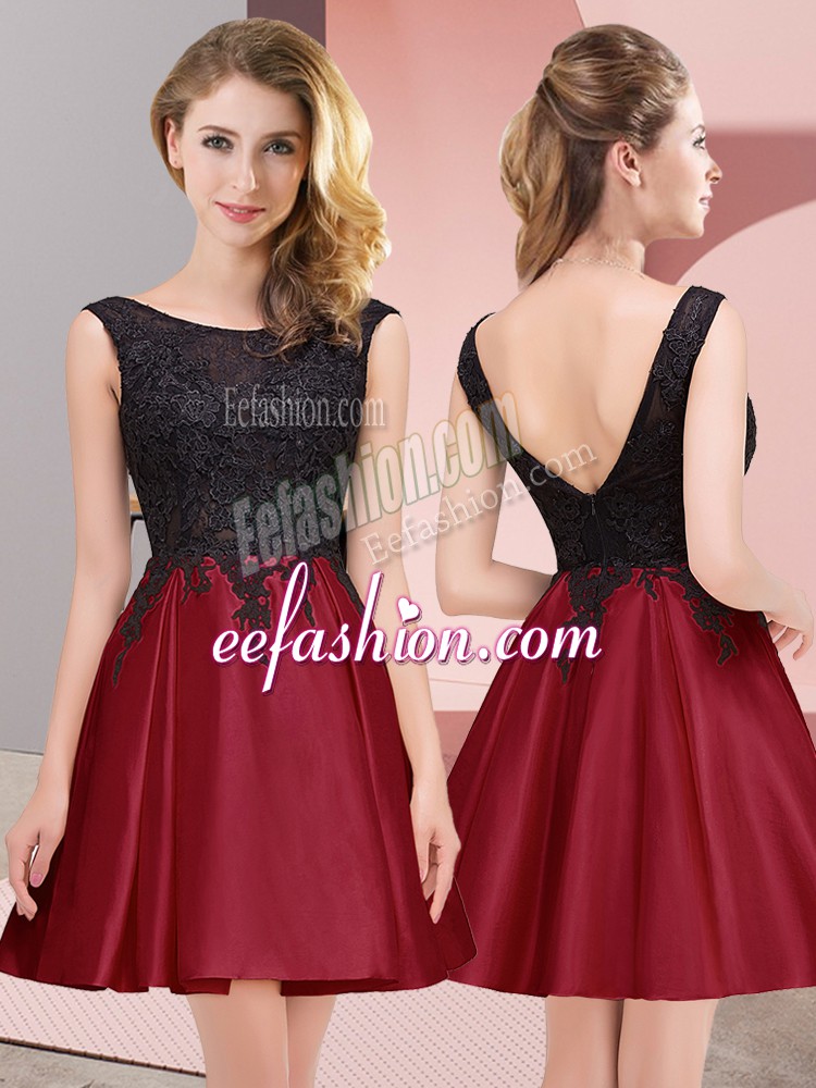  Wine Red Sleeveless Lace Mini Length Dama Dress