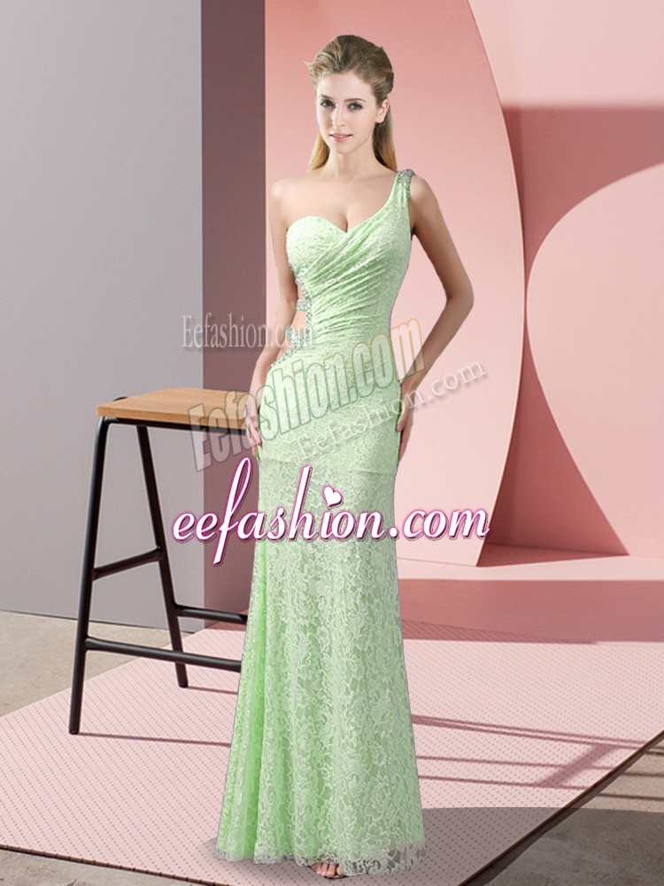 Fantastic One Shoulder Sleeveless Evening Dress Floor Length Beading and Lace Lace