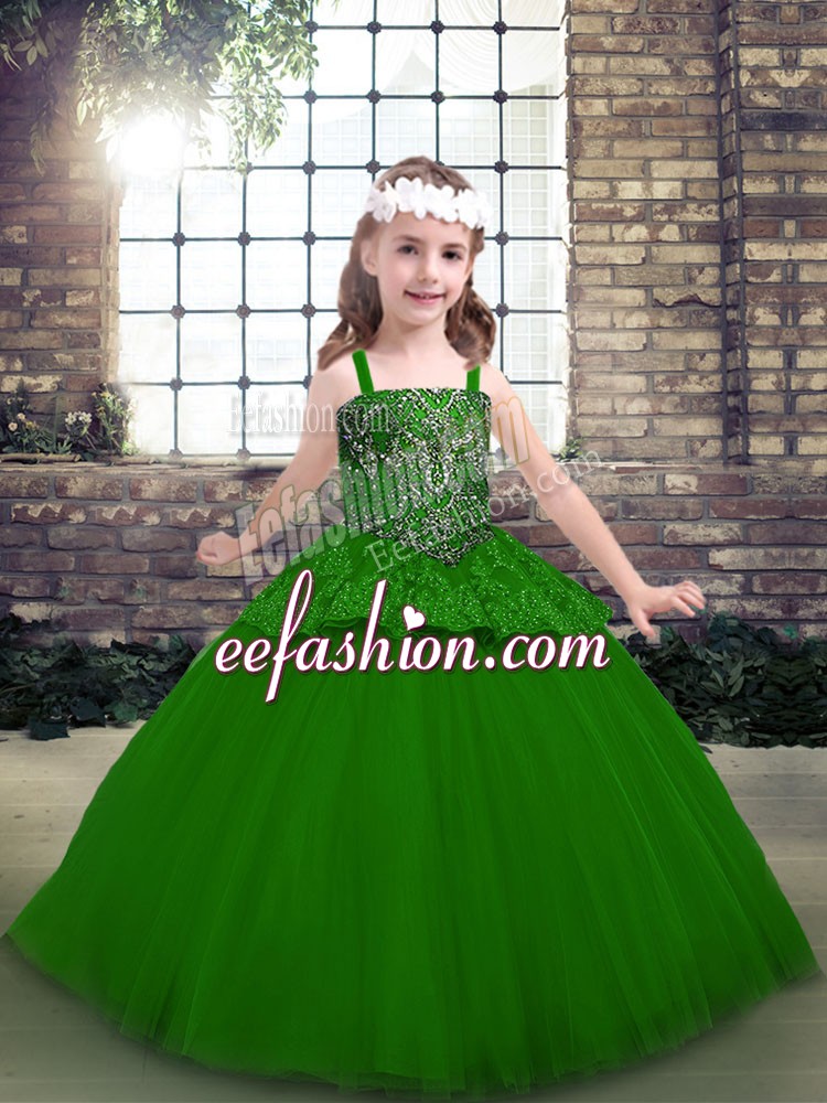  Green Sleeveless Tulle Lace Up Little Girls Pageant Dress Wholesale for Party and Military Ball and Wedding Party