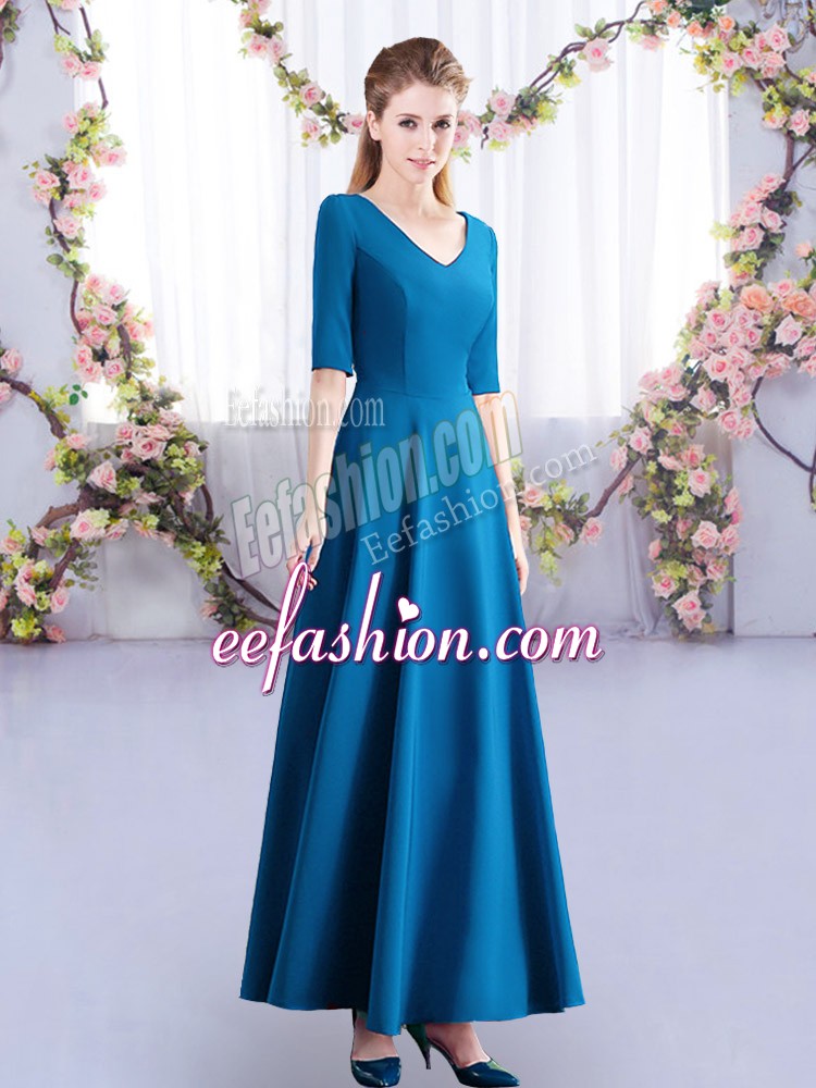 Fashionable Teal Bridesmaids Dress Wedding Party with Ruching V-neck Half Sleeves Zipper