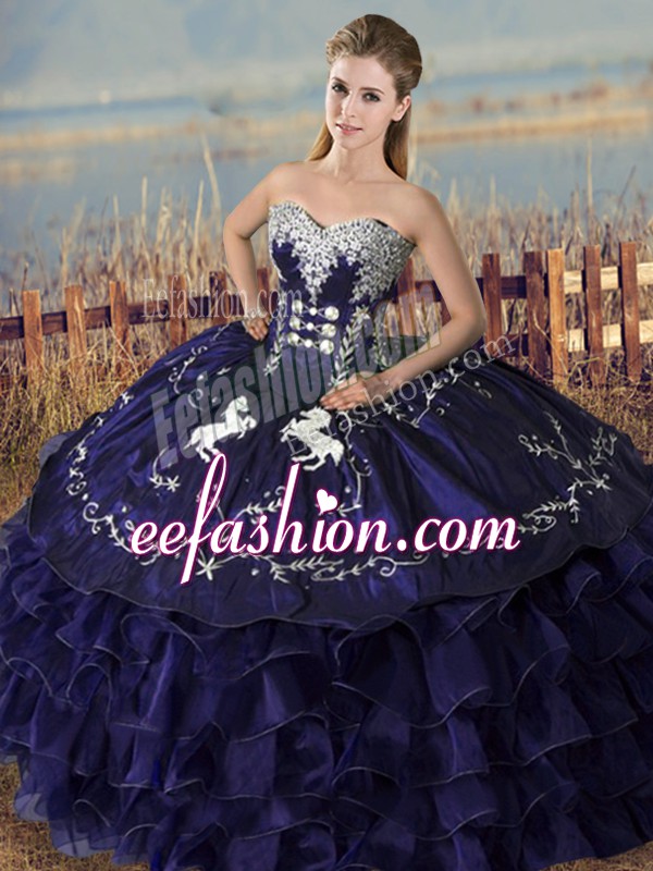 Noble Sleeveless Embroidery and Ruffles Lace Up Quinceanera Dress