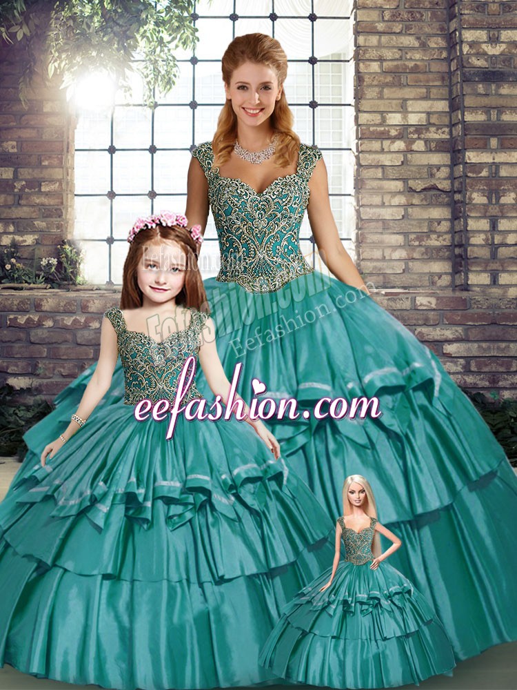  Taffeta Sleeveless Floor Length Quinceanera Gown and Beading and Ruffled Layers