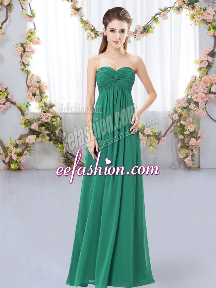Custom Fit Sweetheart Sleeveless Zipper Bridesmaids Dress Dark Green Chiffon