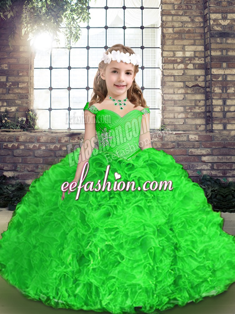 Stunning Floor Length Ball Gowns Sleeveless Green Little Girls Pageant Dress Lace Up