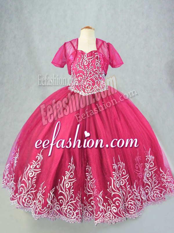  Floor Length Ball Gowns Sleeveless Hot Pink Little Girl Pageant Dress Lace Up