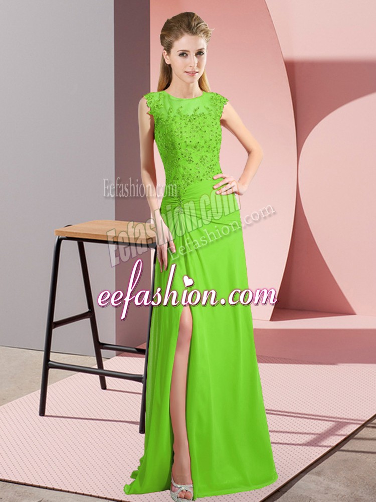 Deluxe Scoop Sleeveless Lace Up Prom Dress Chiffon