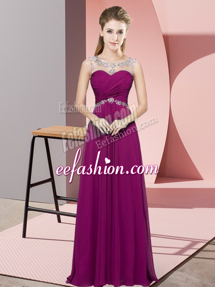  Empire Prom Dress Fuchsia Scoop Chiffon Sleeveless Floor Length Backless