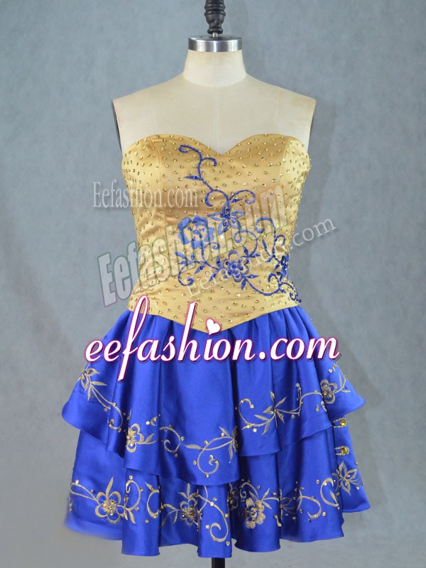  Satin Sweetheart Sleeveless Lace Up Beading and Embroidery Prom Dresses in Royal Blue