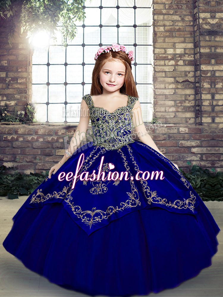  Tulle Sleeveless Floor Length Little Girls Pageant Gowns and Beading and Embroidery