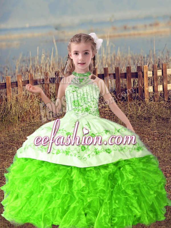  Organza Sleeveless Floor Length Child Pageant Dress and Beading and Embroidery and Ruffles