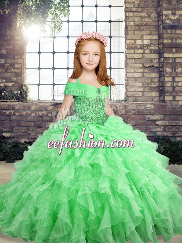  Floor Length Ball Gowns Sleeveless Pageant Dress for Girls Lace Up