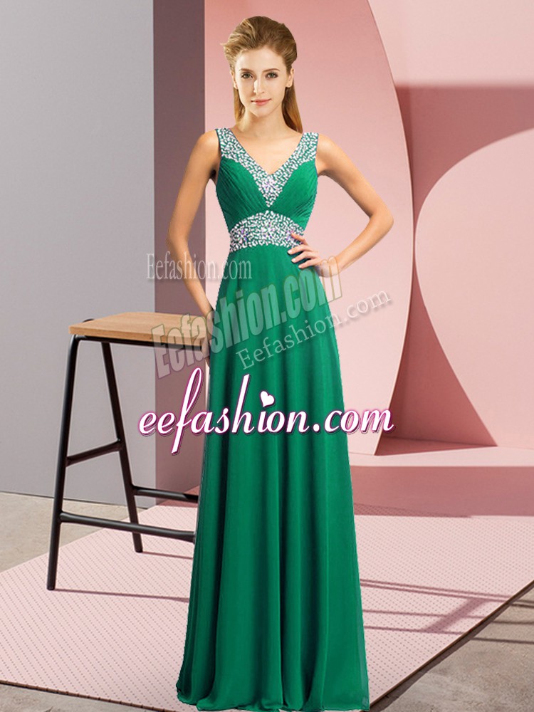  Dark Green Sleeveless Chiffon Lace Up Evening Dress for Prom and Party
