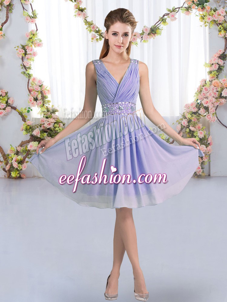  Knee Length Zipper Court Dresses for Sweet 16 Lavender for Wedding Party with Beading