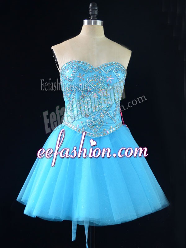  Beading Prom Dresses Baby Blue Lace Up Sleeveless Mini Length