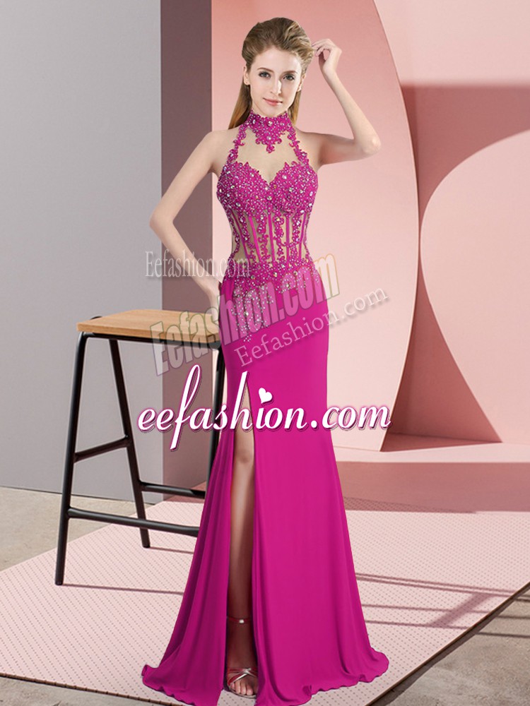  Sleeveless Backless Floor Length Lace and Appliques Dress for Prom