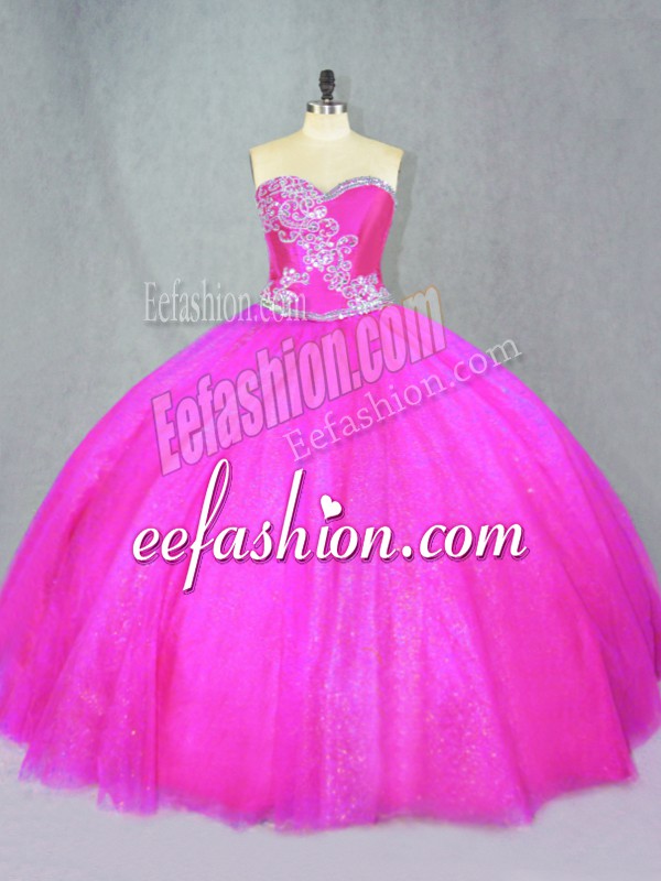 Nice Fuchsia Vestidos de Quinceanera Sweet 16 and Quinceanera with Beading Sweetheart Sleeveless Lace Up