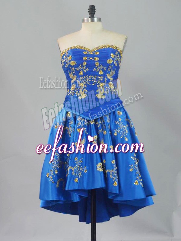  Mini Length Lace Up Prom Gown Blue for Prom and Party and Military Ball with Embroidery