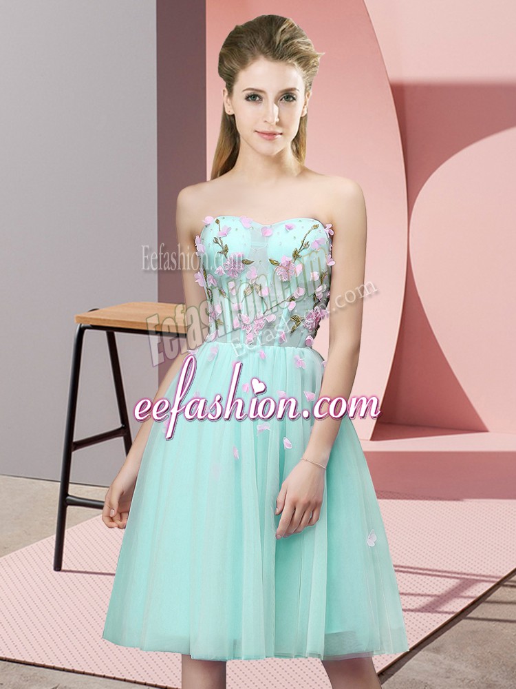 Fancy Apple Green Lace Up Sweetheart Appliques Quinceanera Court of Honor Dress Tulle Sleeveless