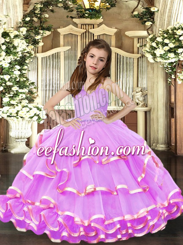 Latest Floor Length Ball Gowns Sleeveless Lavender Kids Pageant Dress Lace Up