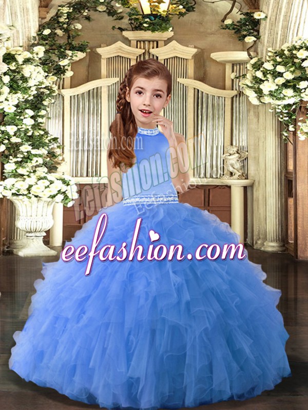  Tulle Sleeveless Floor Length Pageant Dress and Beading