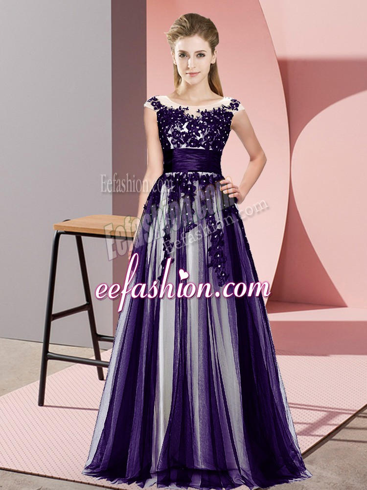 Excellent Beading and Lace Damas Dress Purple Zipper Sleeveless Floor Length