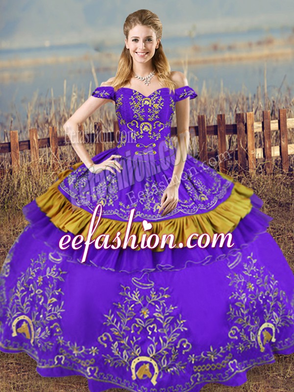 High End Purple Lace Up Quinceanera Dress Embroidery Sleeveless Floor Length