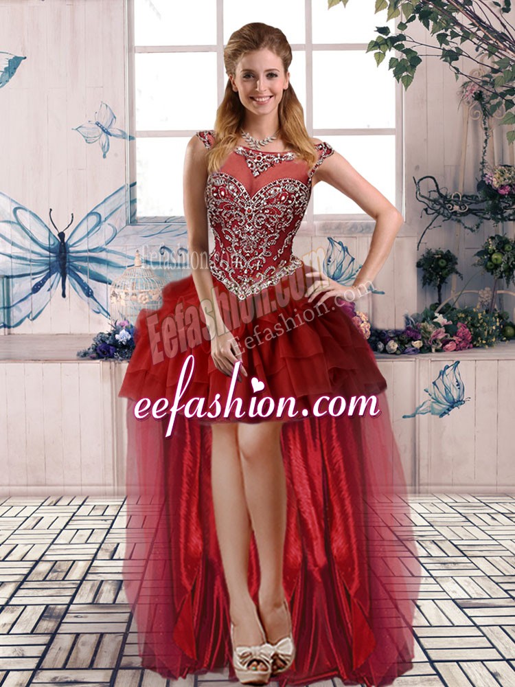 Admirable Sleeveless Beading and Pick Ups Zipper Prom Gown
