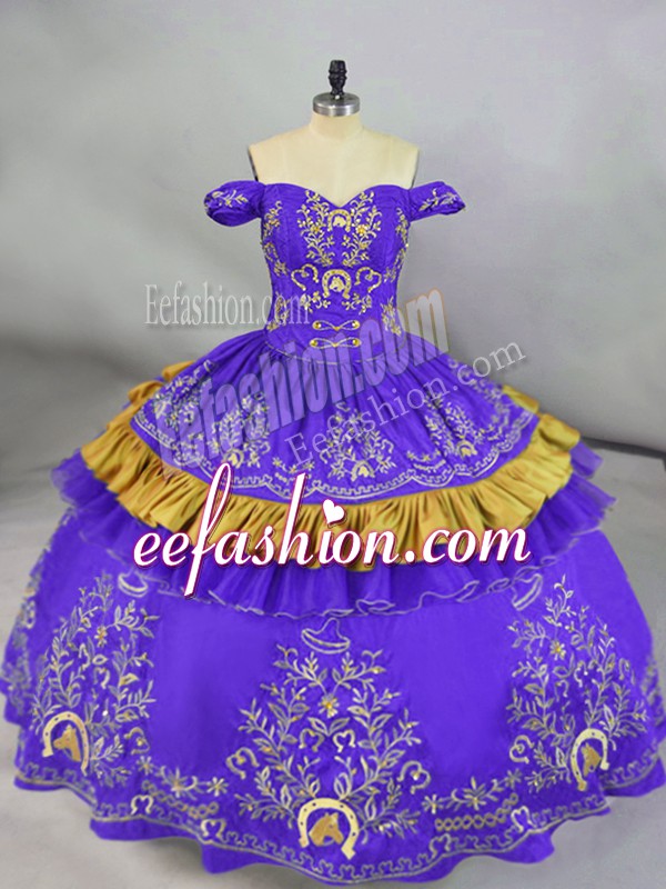 Trendy Purple Vestidos de Quinceanera Sweet 16 and Quinceanera with Embroidery Off The Shoulder Sleeveless Lace Up