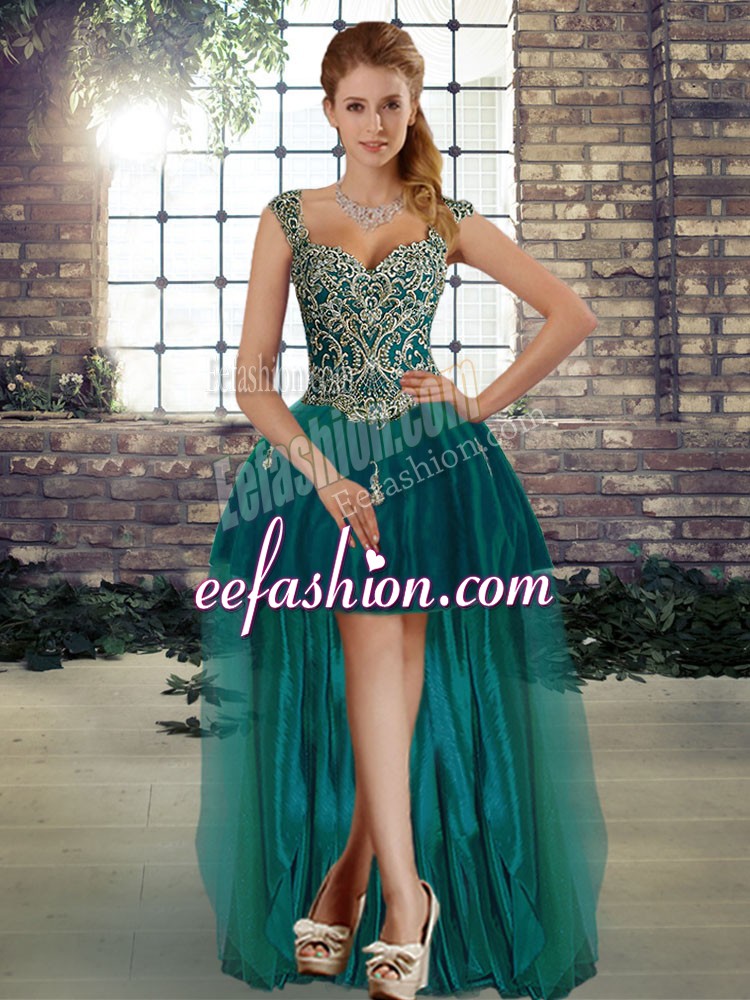 Top Selling Sleeveless Lace Up High Low Beading Prom Dresses