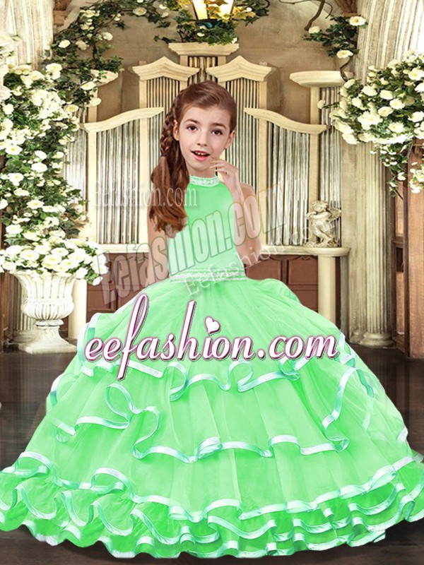 Super Beading and Ruffled Layers Little Girl Pageant Dress Backless Sleeveless Floor Length