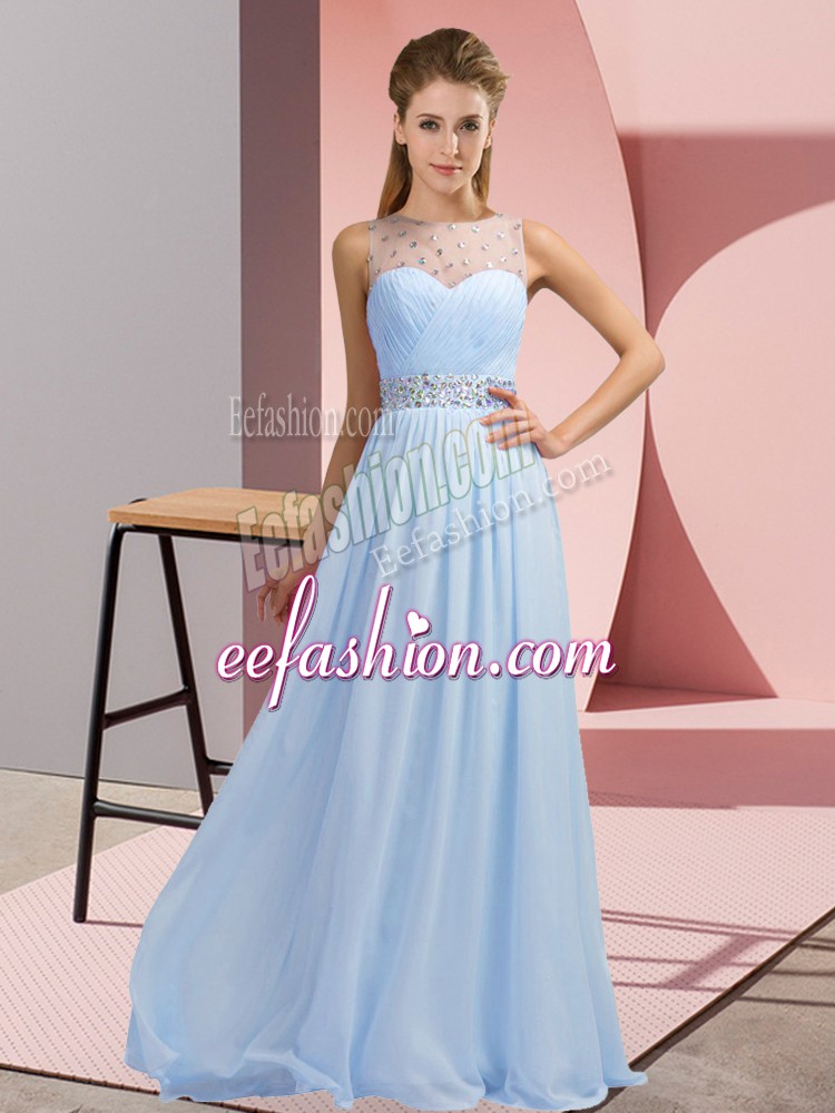Best Selling Scoop Sleeveless Chiffon Dress for Prom Beading Backless