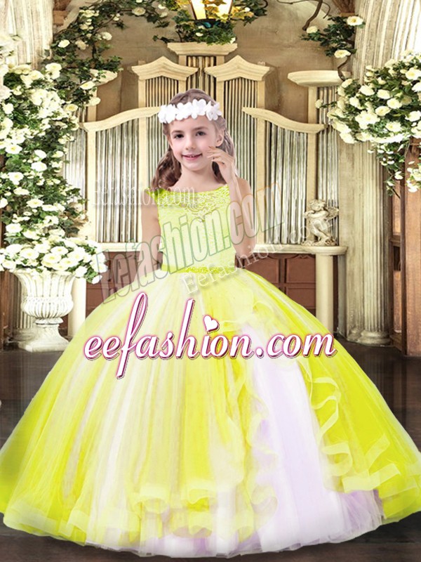 Fashionable Floor Length Ball Gowns Sleeveless Yellow Pageant Gowns For Girls Zipper