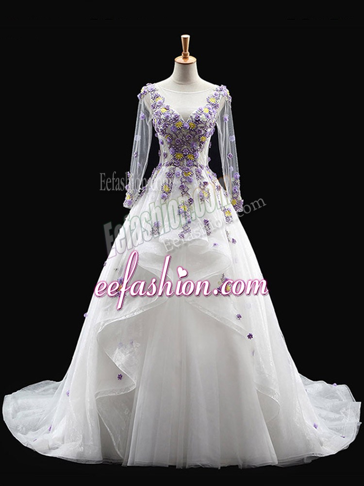  Long Sleeves Brush Train Backless Appliques Quince Ball Gowns