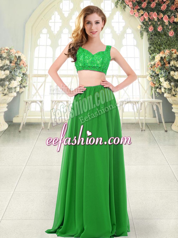  Chiffon Sleeveless Floor Length Prom Dress and Beading and Lace
