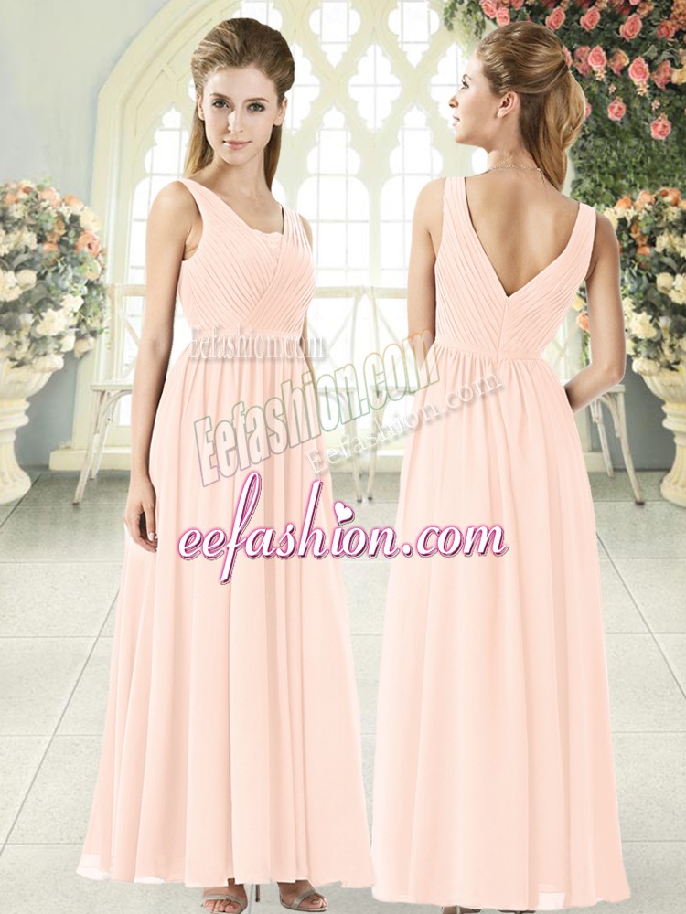  Pink Sleeveless Chiffon Zipper Prom Party Dress for Prom and Party
