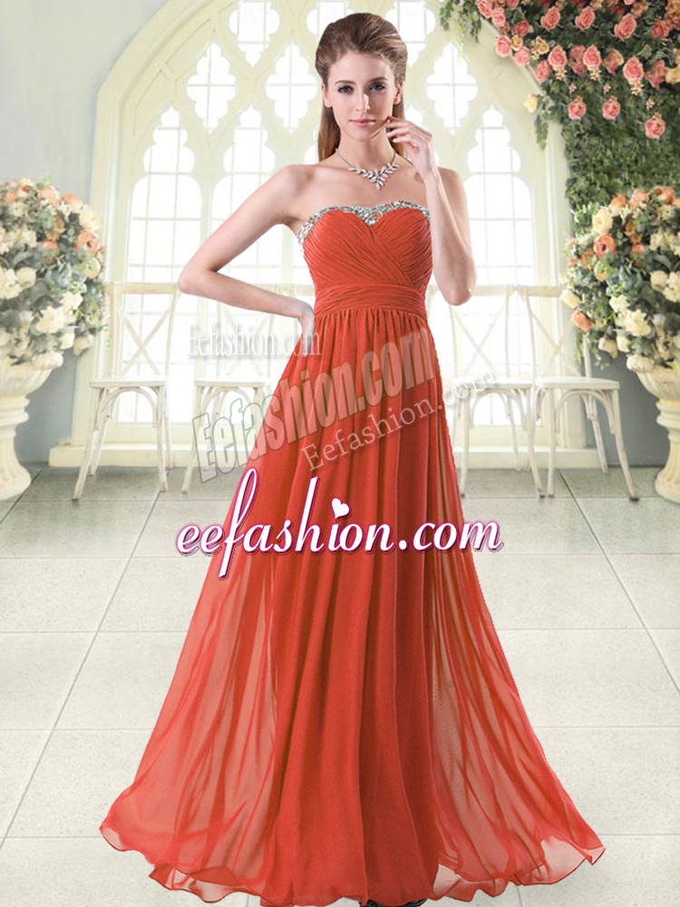 Graceful Rust Red Zipper Prom Dresses Beading Sleeveless Floor Length
