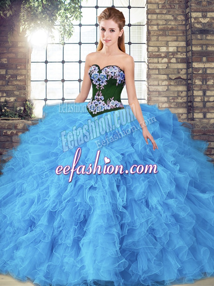  Sleeveless Beading and Embroidery Lace Up Ball Gown Prom Dress