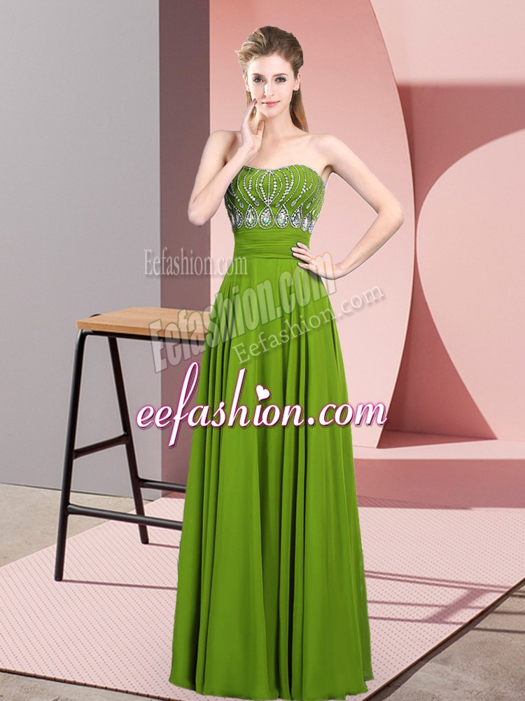  Sleeveless Chiffon Floor Length Zipper Prom Dress in Green with Beading