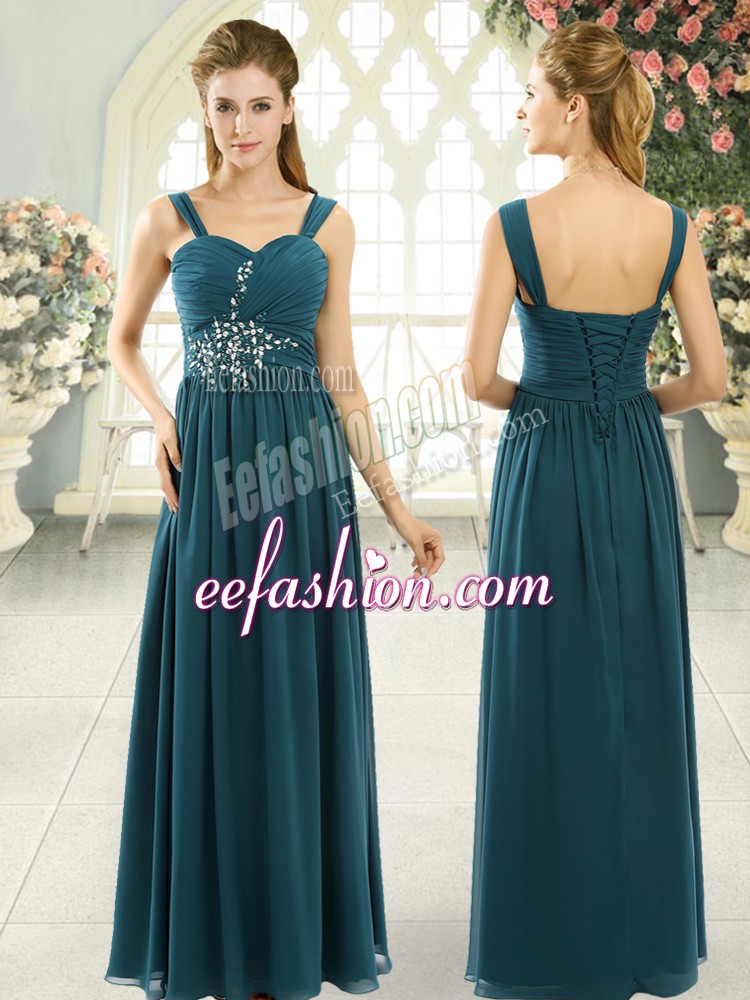 New Arrival Chiffon Sleeveless Floor Length Evening Dress and Beading and Ruching