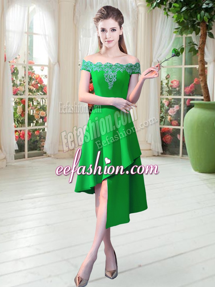 Free and Easy Asymmetrical Green Evening Dress Satin Sleeveless Appliques