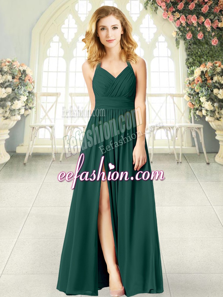 Eye-catching Peacock Green Sleeveless Ruching Floor Length Prom Dress